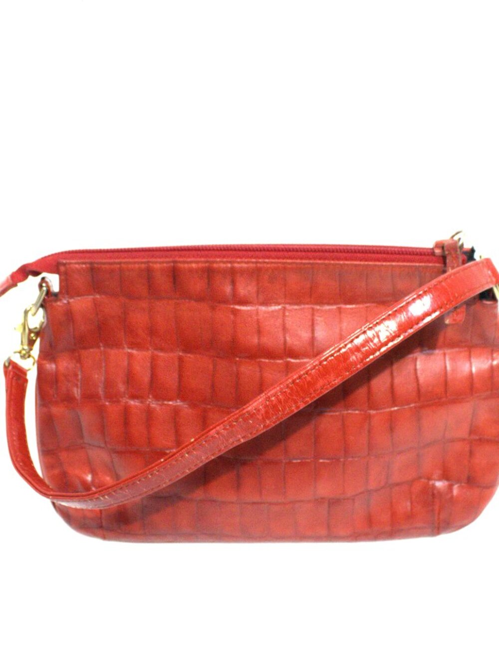 Roni Brunn, Red Croc Embossed Leather Baguette Handbag. Small, Essentials